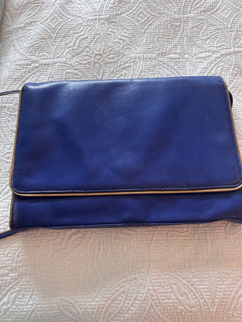 Vintage Anne Klein for Calderon Royal Blue Soft Leather Handbag Cross Body Strap